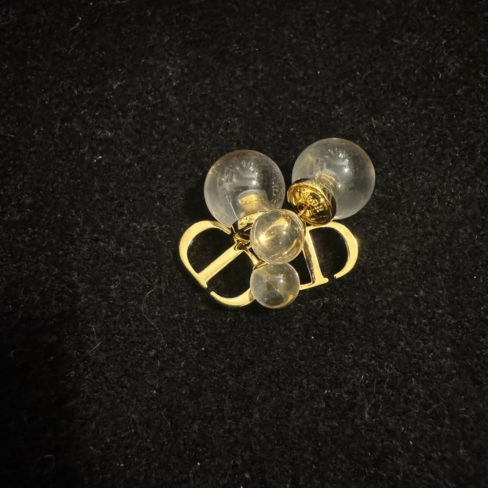 Dior Gold Tone Clear Double Ball Earrings - Picture 3 of 5